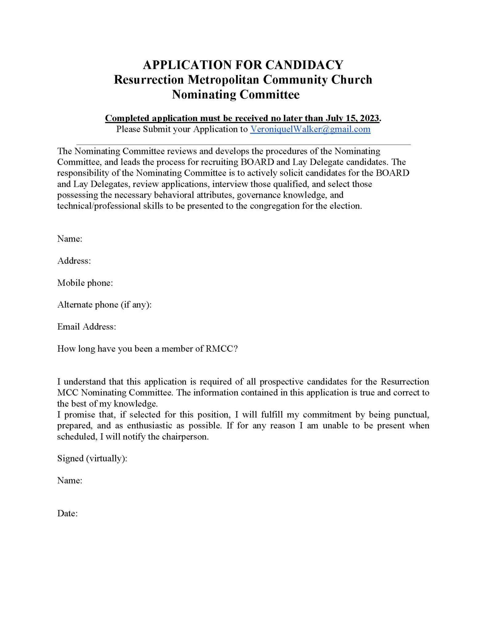 Nominating Committee Application Process BOD & Lay Delegates